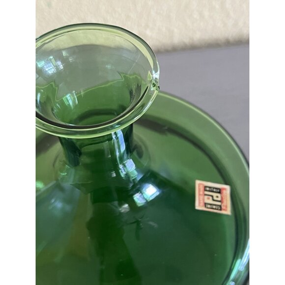 Vintage Peedee Green Glass Decanter Italy Hand Blown Glass MCM Original Stopper - Picture 7 of 11